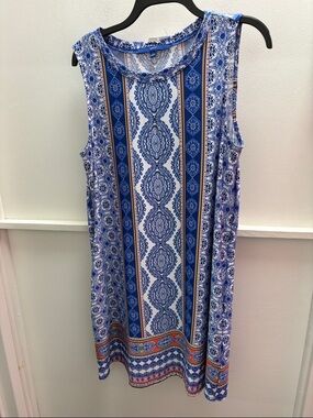 Apt. 9 Blue and White Sleeveless Paisley Print Dress